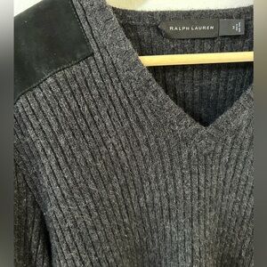 Polo Ralph Lauren Size Medium Knit Sweater VNeck Side Buckles Black Pullover